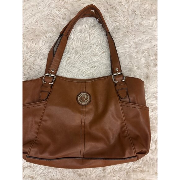 Relic By Fossil Brown Faux Leather Tote Bag With Outer Pockets & Silver Logo Acc - Picture 1 of 16